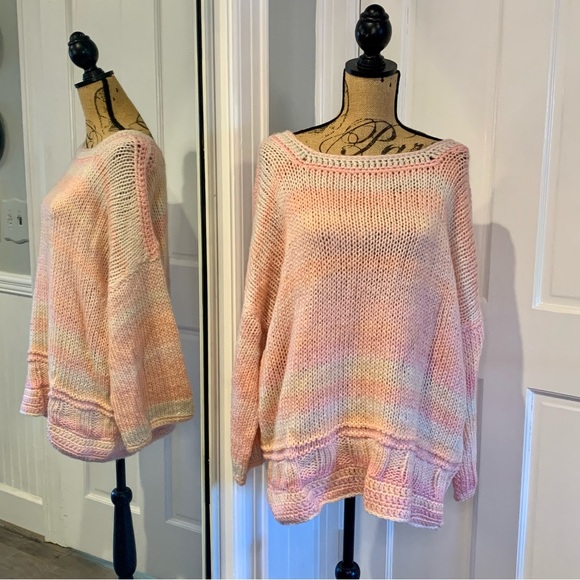 Hand Knitted Handmade Oversized Pink Knit Sweater XXL Plus size - Picture 1 of 5